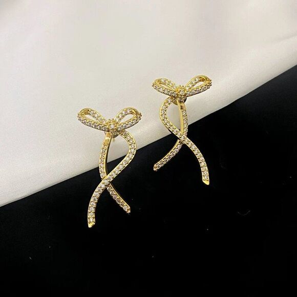 Crystal Bow Earrings in Gold - Picture 4 of 10